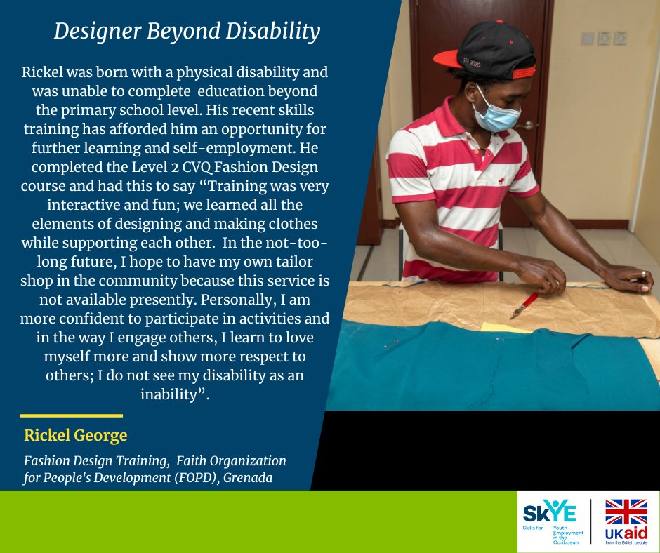 Trainings supported by SkYE Caribbean are securing the livelihoods of young women and men, building capacity of training institutions and creating opportunities for sustainable economic growth.

Visit our website for the full story on Rickel George 
skyecaribbean.com/2022/08/06/des…