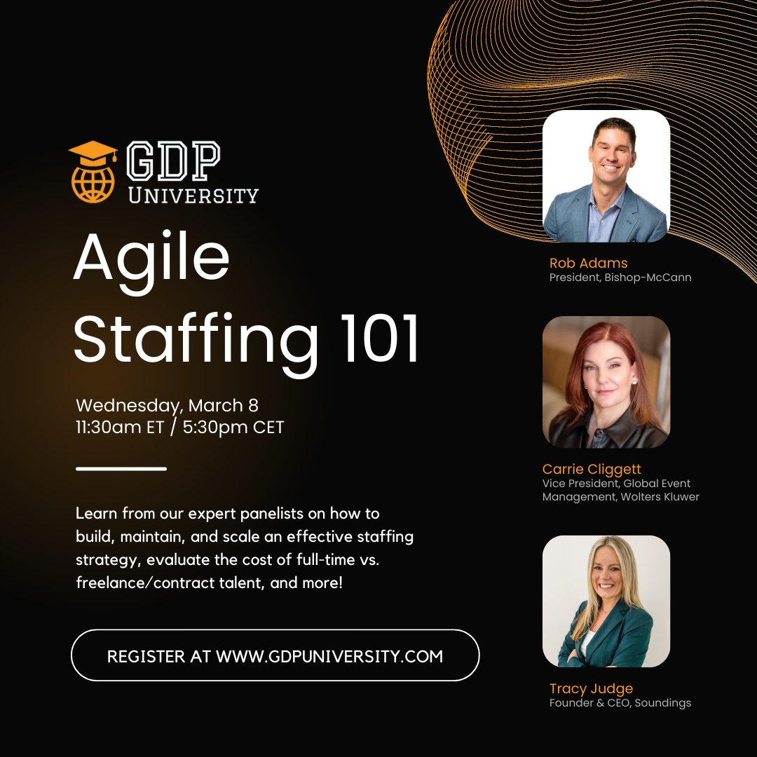 Has staffing been a struggle? Time to rethink your talent strategies! Join us on March 8th at 11.30am ET for our next #GDPUniversity class, Agile Staffing 101. Register now at GDPUniversity.com to take your staffing game to the next level.
