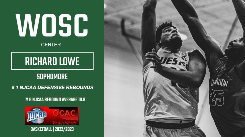 Ro1Coach's tweet photo. Richard Lowe, 6’8” 250 lbs Western Center putting some numbers up. 10-13 Double Doubles Region games. # 1 NJCAA in total Defensive rebounds and #8 NJCAA in rebound average at 10.9 rpg. https://t.co/Trm5qjyfww