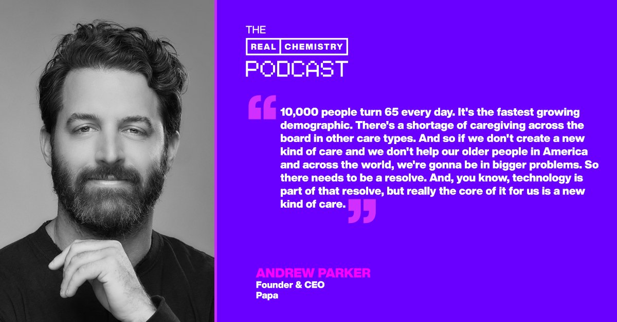Healthcare needs more connection. We call it Real Chemistry. Always exciting to hear how others in our industry, like Andrew Parker (@aparkthelark), CEO & Founder of @join_papa, are prioritizing human connection in health. bit.ly/3IAt0uY. #RealChemPod