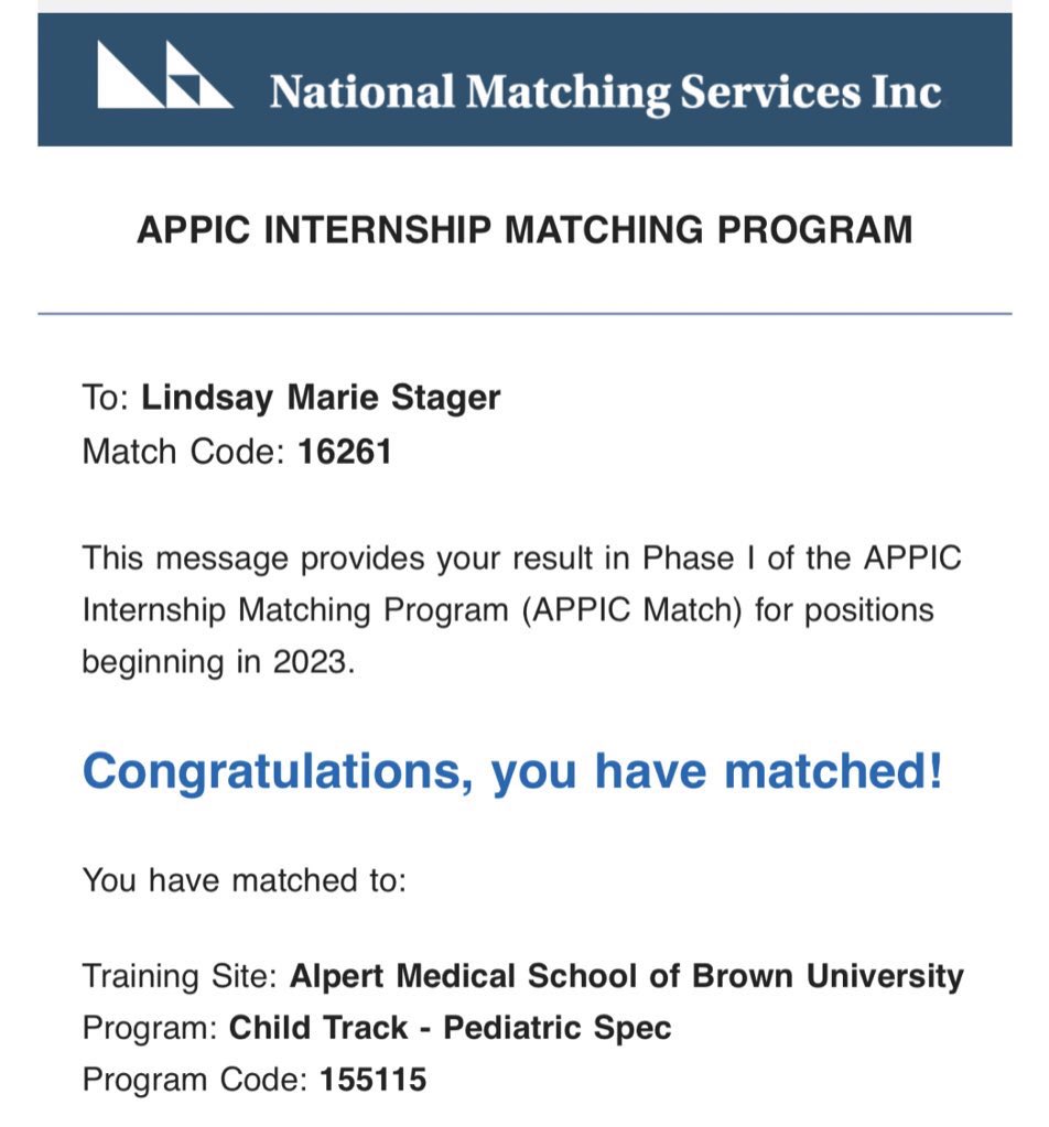So excited to have matched at Brown for my clinical internship!! Thank you <a href="/DrAaronFobian/">Aaron Fobian, PhD</a> and <a href="/TStancin/">Tatjana Stančin</a> for your support and mentorship during this process!