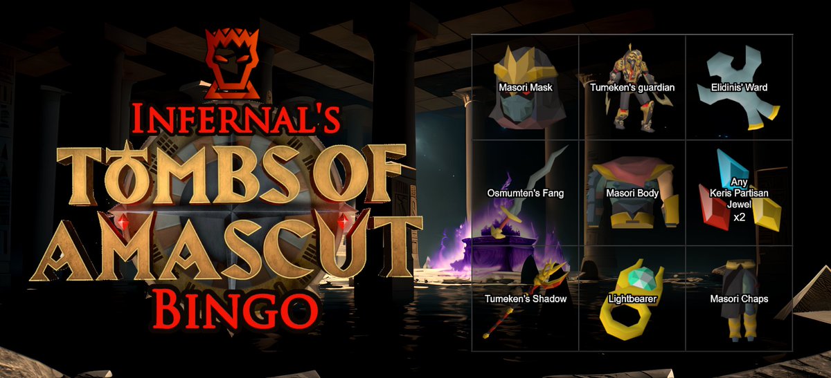 Participate in the Tombs of Amascut mini-bingo to see if your RNG is hotter than the rest!

Starting on Friday, February 24th🐵