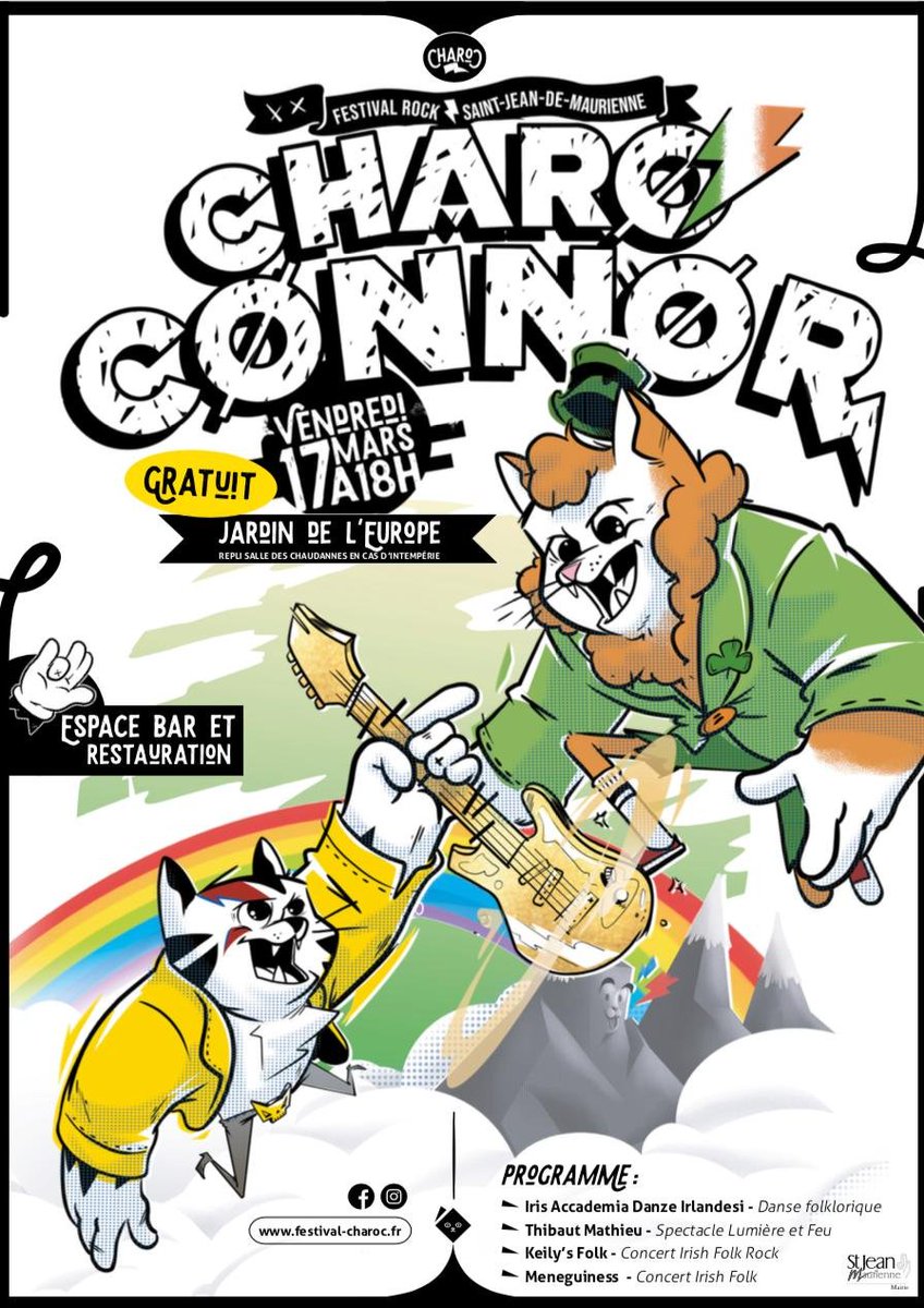 C'est une immense joie de vous présenter l'affiche du Charo'Connor pour la soirée Saint Patrick 2023 du 17/03/2023 au Jardin de l'Europe à partir de 18h.

#saintjeandemaurienne  #mauriennisezvous 

Concerts gratuits, boissons et restauration sur place