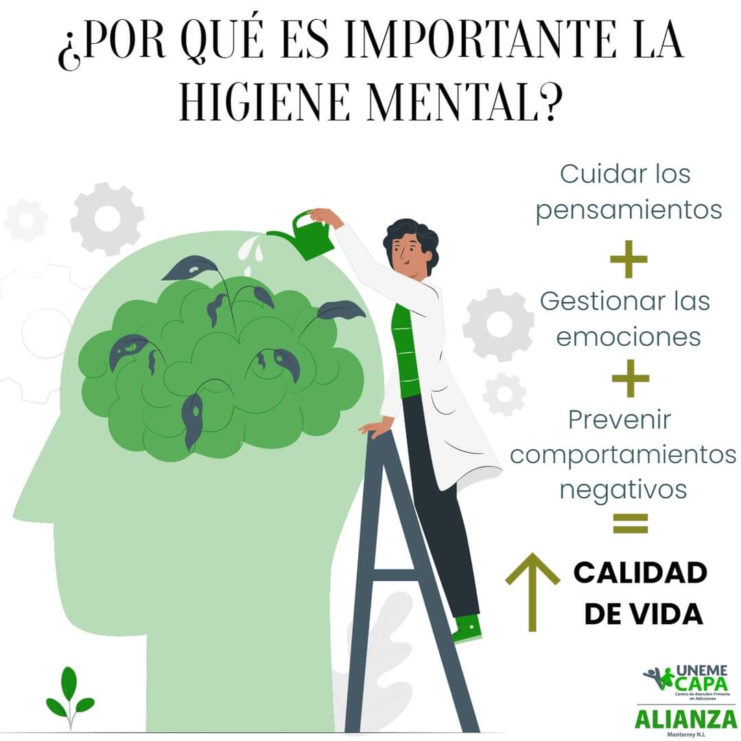 CapaAlianzaMty's tweet photo. La Higiene Mental son aquellos Hábitos o Acciones que tomamos en pos de cuidar nuestra Salud Mental, se trata de aquellos momentos en que Cuidamos lo que Pensamos, sentimos y prevenimos comportamientos que nos pueden sabotear psicológicamente o lastimarnos.

#CapaAlianza #CapaNL https://t.co/ijT6nGs3IN