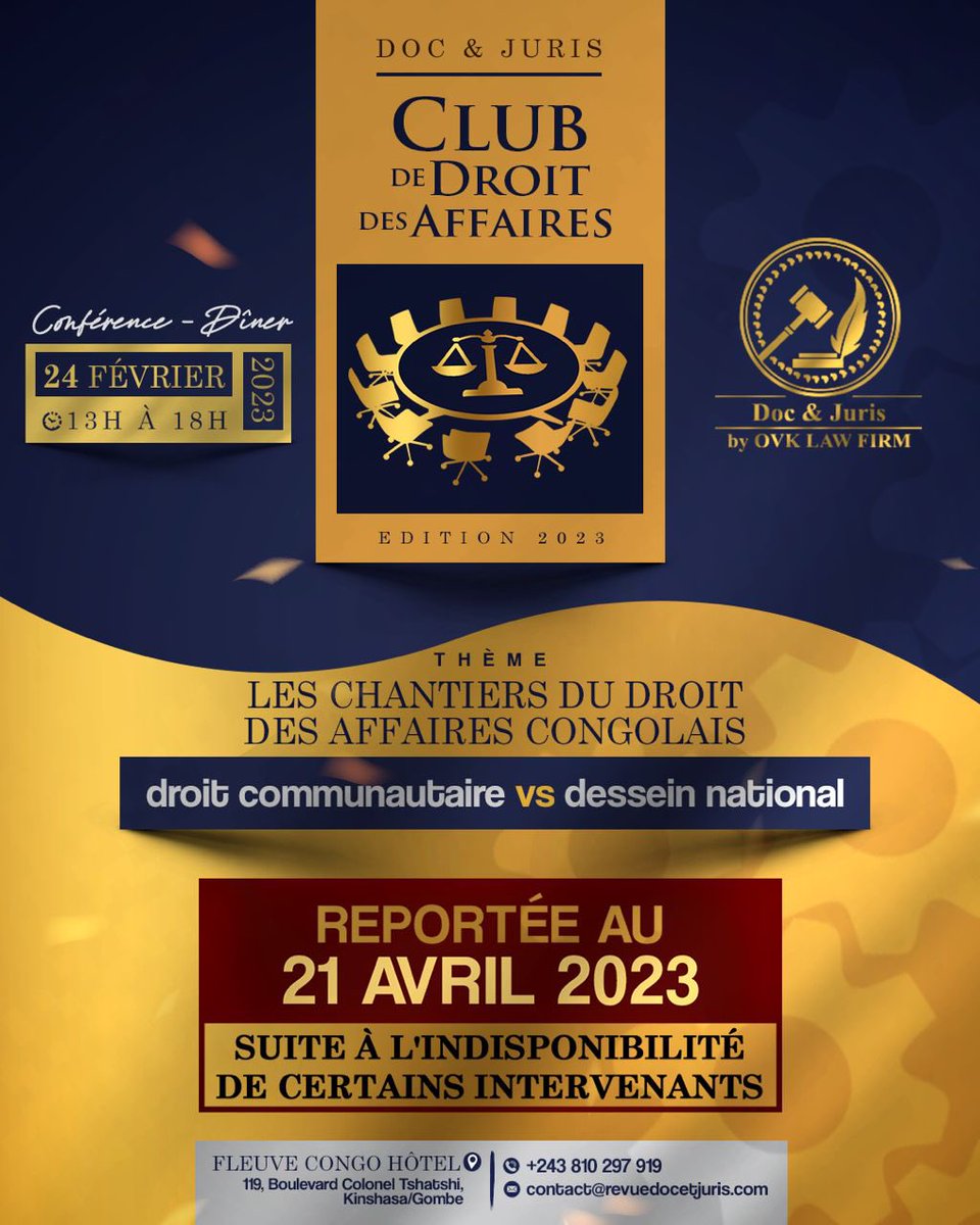 DocetJuris's tweet photo. Nous avons le regret d’annoncer le report de notre rencontre. La nouvelle date est fixée en avril en vue d’harmoniser les agendas des intervenants. 
Nous présentons nos excuses, en particulier à ceux qui avaient souscrit pour leur participation. 
A bientôt. https://t.co/deRFhu5wvC