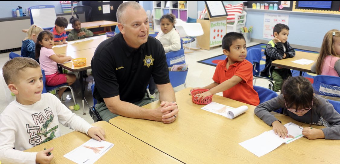Thank you for keeping us safe Officer Powell! Happy SRO appreciation week! <a href="/CGETwolves/">Cedar Grove Elem.</a>