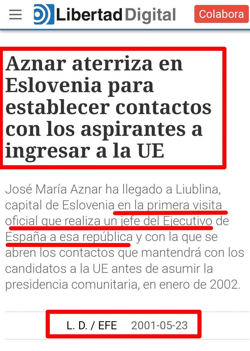 ⛔ BULO de <a href="/sanchezcastejon/">Pedro Sánchez</a>. "Esta es la primera visita de un presidente del Gobierno español a Eslovenia".

❌ FALSO: La primera fue la de José María Aznar en 2001.