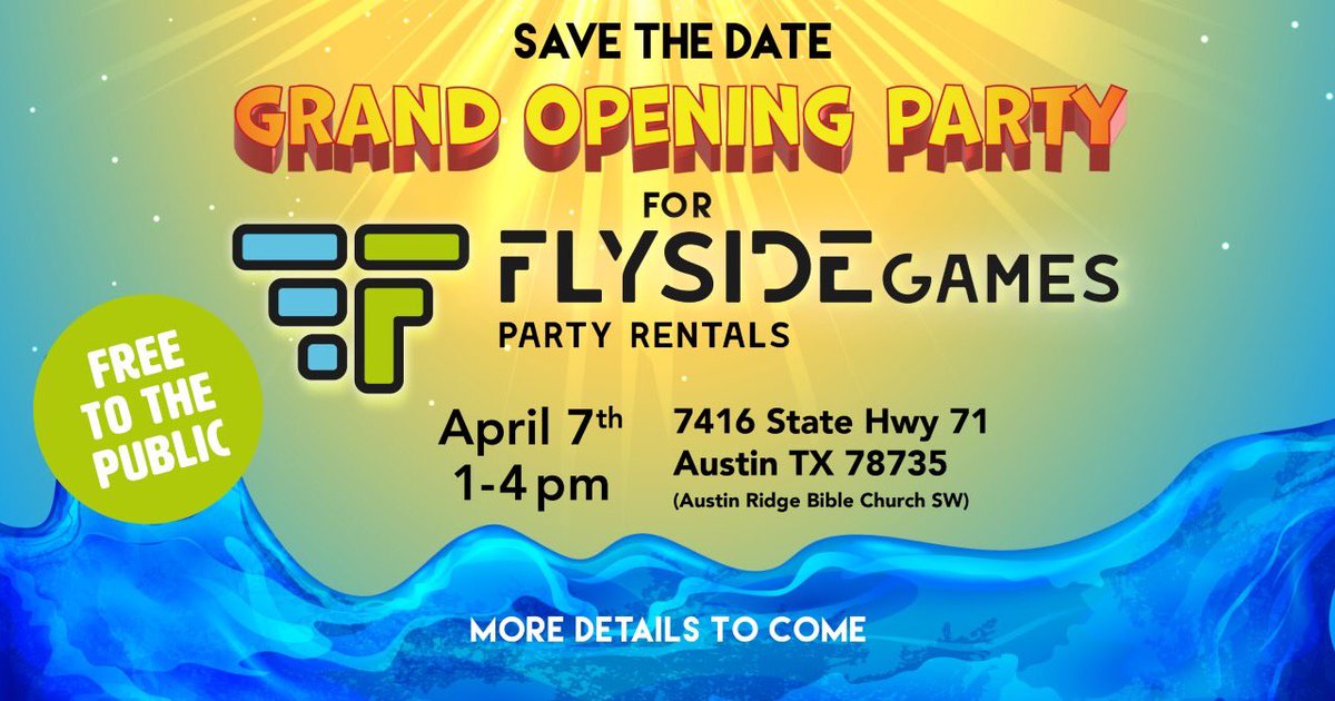 FlysideATX's tweet photo. ๐ฃ๐ฃFREE EVENT THIS SUMMER!!!๐ฃ
Flyside Games Grand Opening Party๐ฅณ
Come and join us to celebrate and live the experience you dreamt of!๐คฉ
#freeevent #excitingprizes #flysidegames #flysideatx #grandopening #austintx #rentalactivities https://t.co/VI4CsycFnr