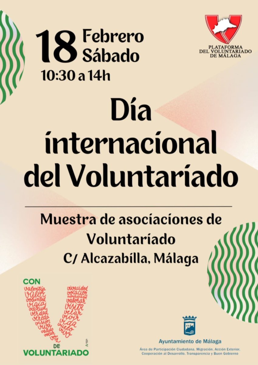 Mañana, 18 de febrero, se llevará a cabo en #Málaga una jornada en conmemoración del Día Internacional del voluntariado. #voluntariado

El evento tendrá lugar en calle Alcazabilla durante el sábado en horario de 10:30 a 14h. 

Organiza <a href="/Volunta_Malaga/">Plataforma del Voluntariado de Málaga</a> y colabora <a href="/malagaparticipa/">malaga participa V</a>