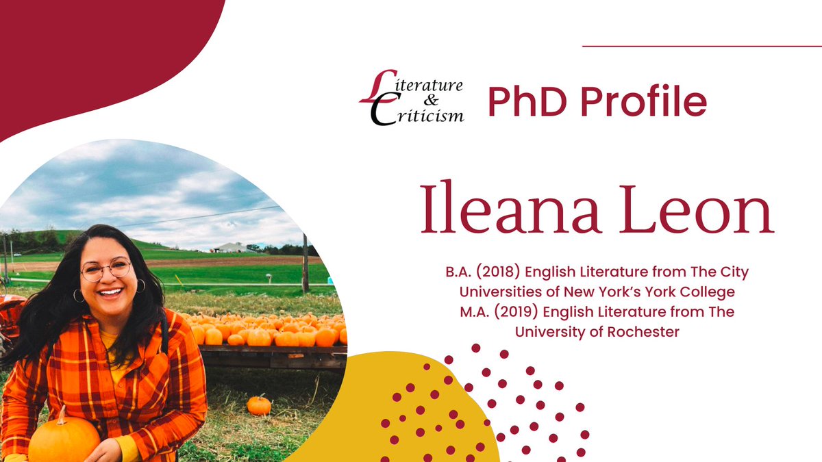 IUPLitCrit's tweet photo. 🤩Today is our first ever #PhDProfile featuring L&C PhD candidate Ileana Leon!
📚Her academic interests include multi-cultural identity formation and expressions of sexuality within liminal spaces in post-colonial literature and literature of the Harlem Renaissance! https://t.co/oTra6gTpv5