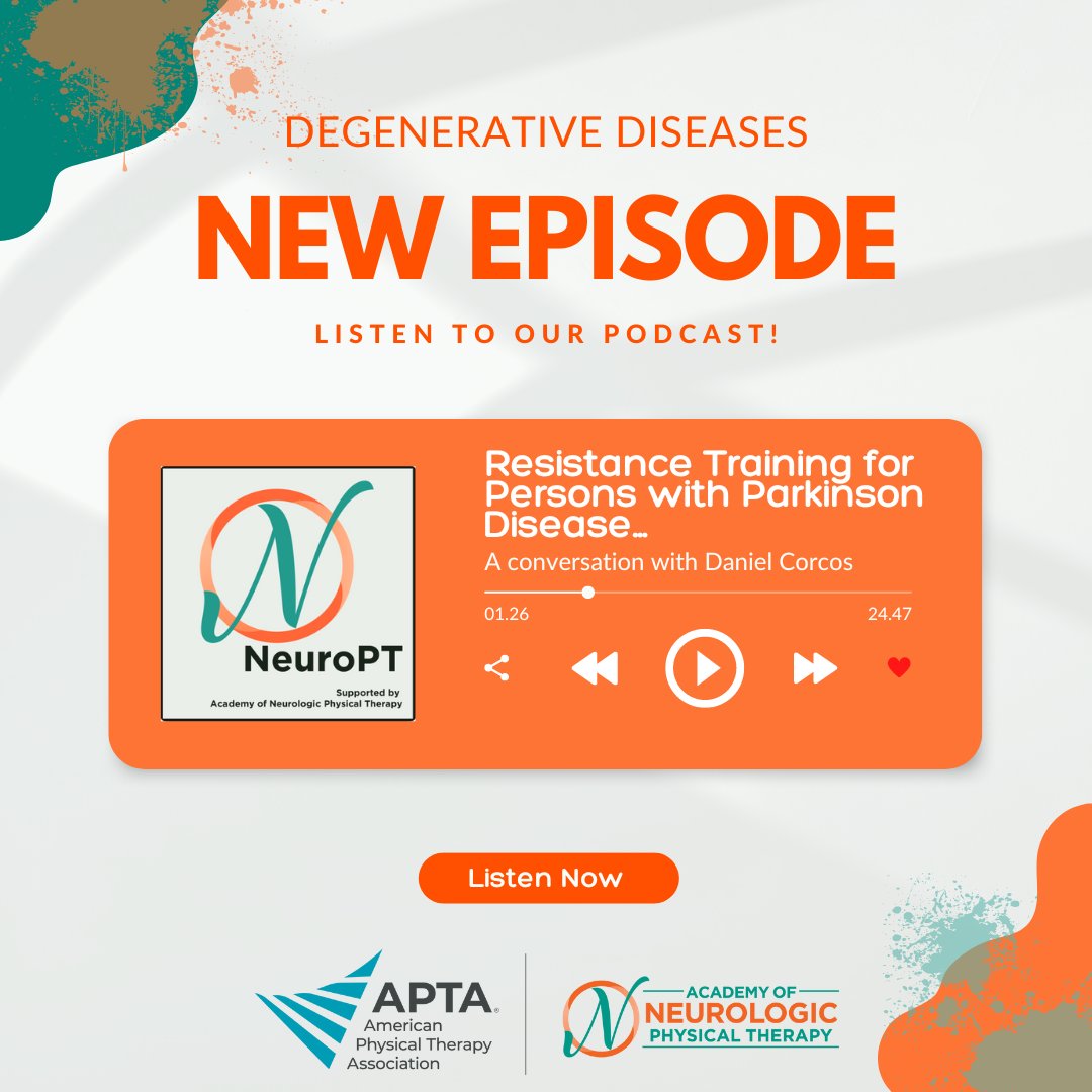 APTANeuroPT's tweet image. Listen to this special podcast where Daniel Corcos, PhD helps explain resistance training for people with Parkinson Disease. podcasts.neuropt.org/ddsig/dd-sig-b…

@APTAtweets @APTA_Geriatrics @APTAHomeHealth @APTAStudents #APTAtweets #APTAgeriatrics #DPTstudent #PTAstudent  #Parkinsons