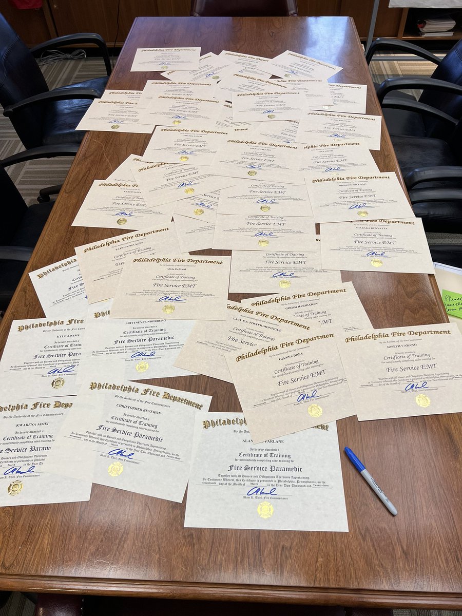ThielAdam's tweet image. One of my favorite activities: signing graduation certificates for our newest @PhillyFireDept Fire Service EMTs &amp;amp; Paramedics! #pfdstrongtogether #24x7x365