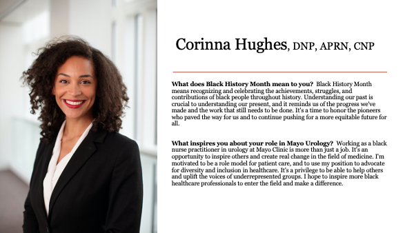 As we celebrate #BlackHistoryMonth23, we recognize  @CorinnaSHughes as a valued member of our team and leader in advocating for #EquityInHealthcare and #DiversityInHealthcare.  Thank you!
#BlackHistoryMonth  #RepresentationMatters #NursePractitioner #APP #Urology #MayoClinic