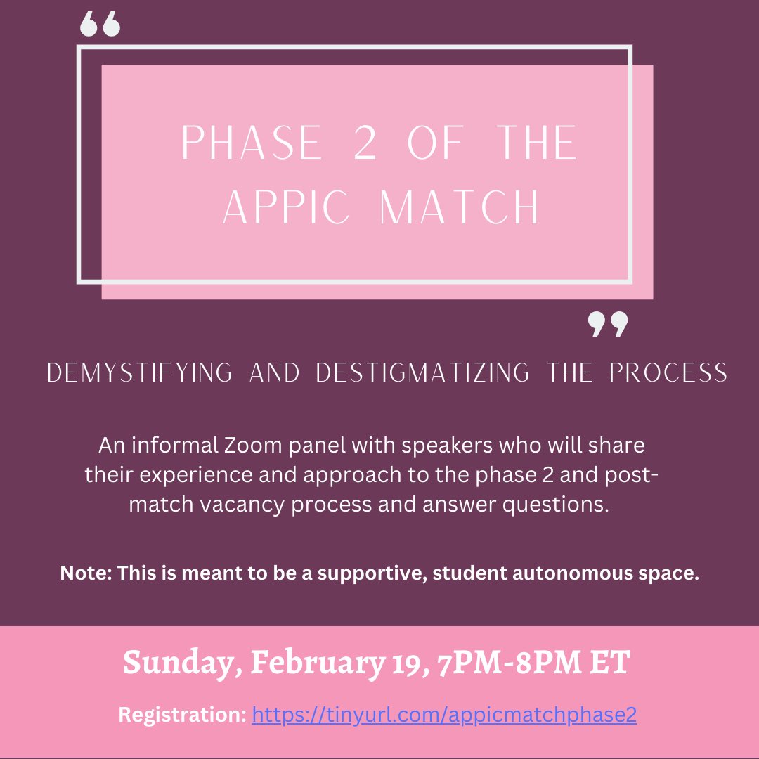 A few peers &amp; I who’ve felt the dreadful impact &amp; isolation of not matching in #APPIC phase(s) 1, 2, &amp;/or post-match vacancy are offering a supportive resource for students entering phase 2. Pls share widely, &amp; off social, accounting for those who may be choosing to stay offline.