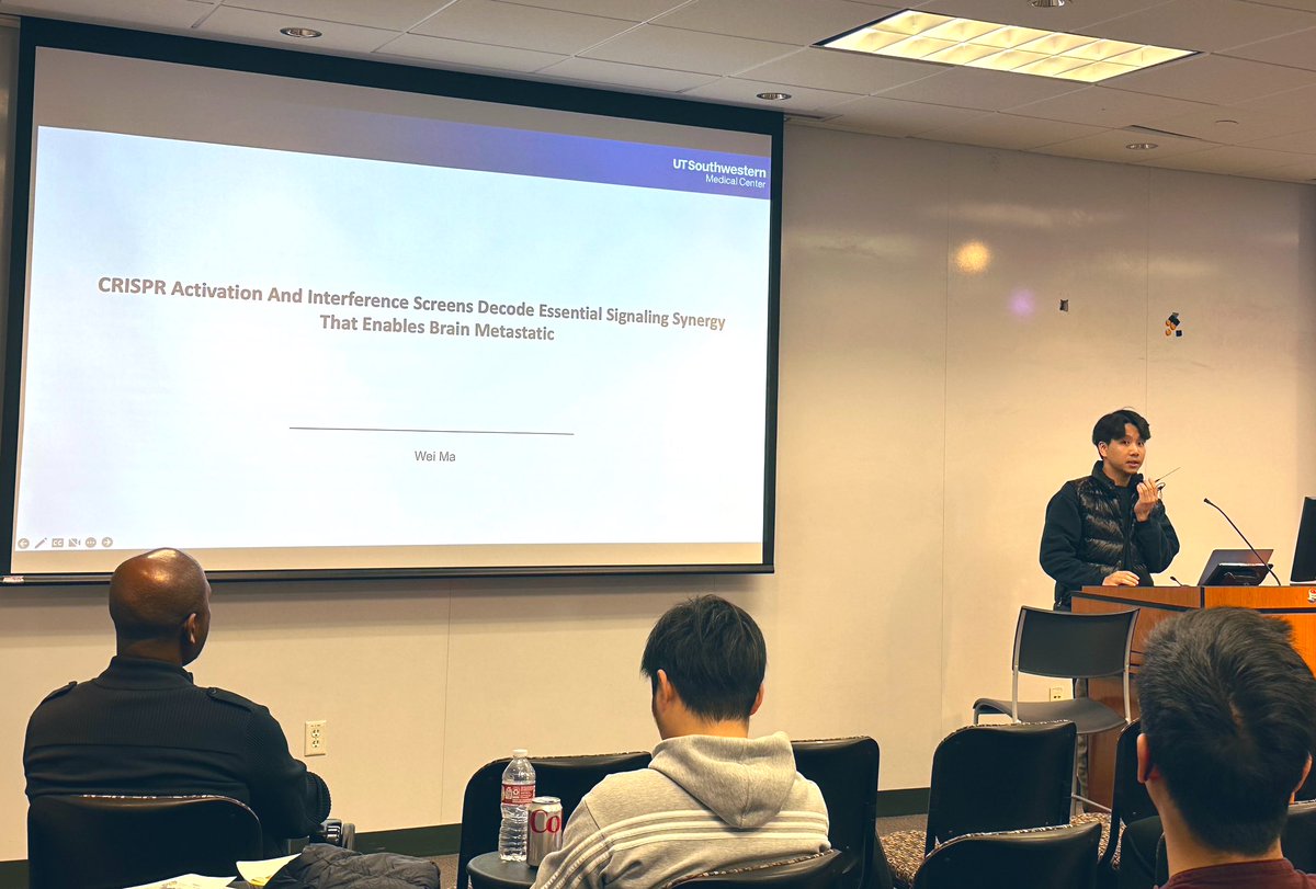Today’s first speaker for WIPs is Wei Ma from <a href="/SZhang_Lab/">S.Zhang Lab</a>, who did a great job discussing screens that decode signaling synergy which enable brain metastatic!