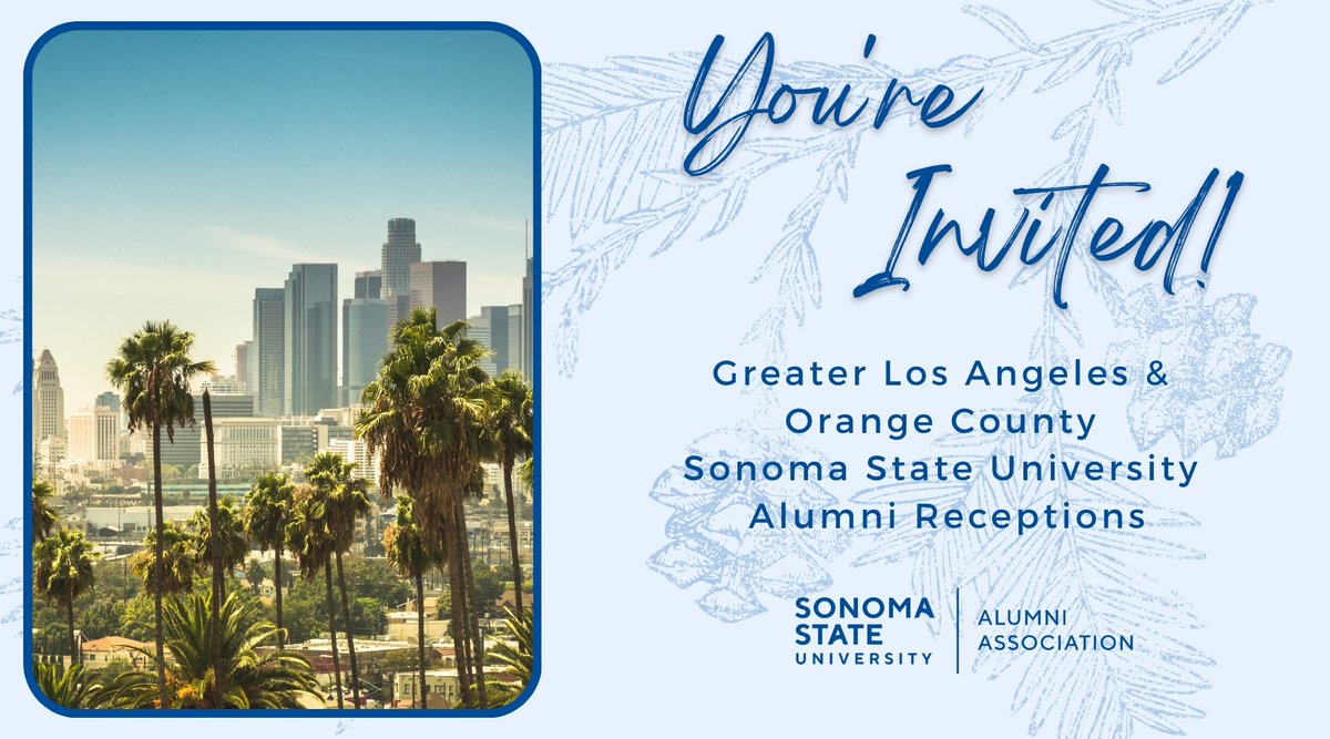 SSU_Alumni's tweet photo. Calling all Sonoma State alumni in the Orange County and San Diego areas! Next week, we have a series of fun opportunities for you to reconnect with Sonoma State, network with fellow SSU alumni, and make new friends.

https://t.co/qKZmupg3Xh
https://t.co/Eg4lHLJIgm https://t.co/BDjcqLxi90