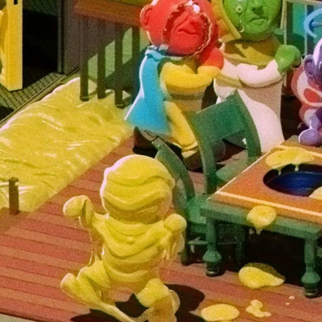 The East Woods Demolition crew retreats as a fairy and four saints stage separate protests over the demolition of Mustard River Dam.