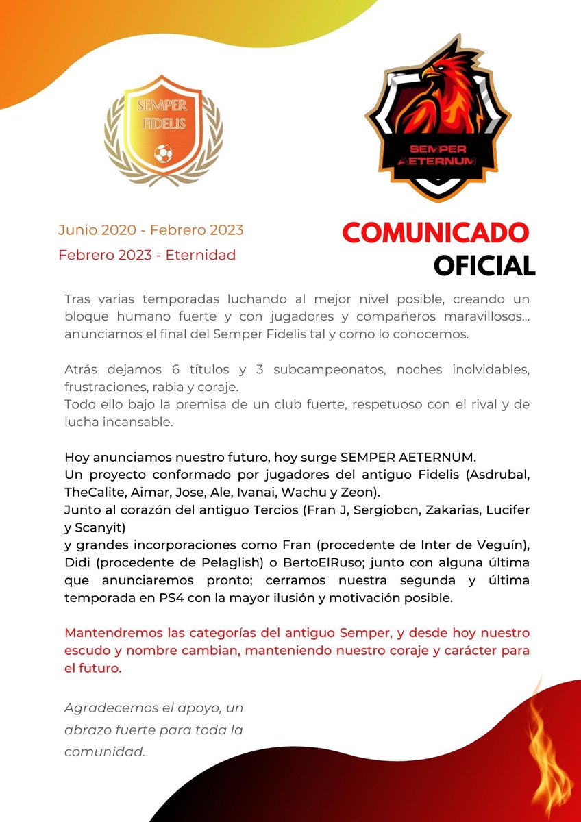 COMUNICADO OFICIAL:

Agradecemos su lectura y apoyo, despejamos las dudas sobre nuestro futuro.
Gracias a todos. 🧡❤️🖤