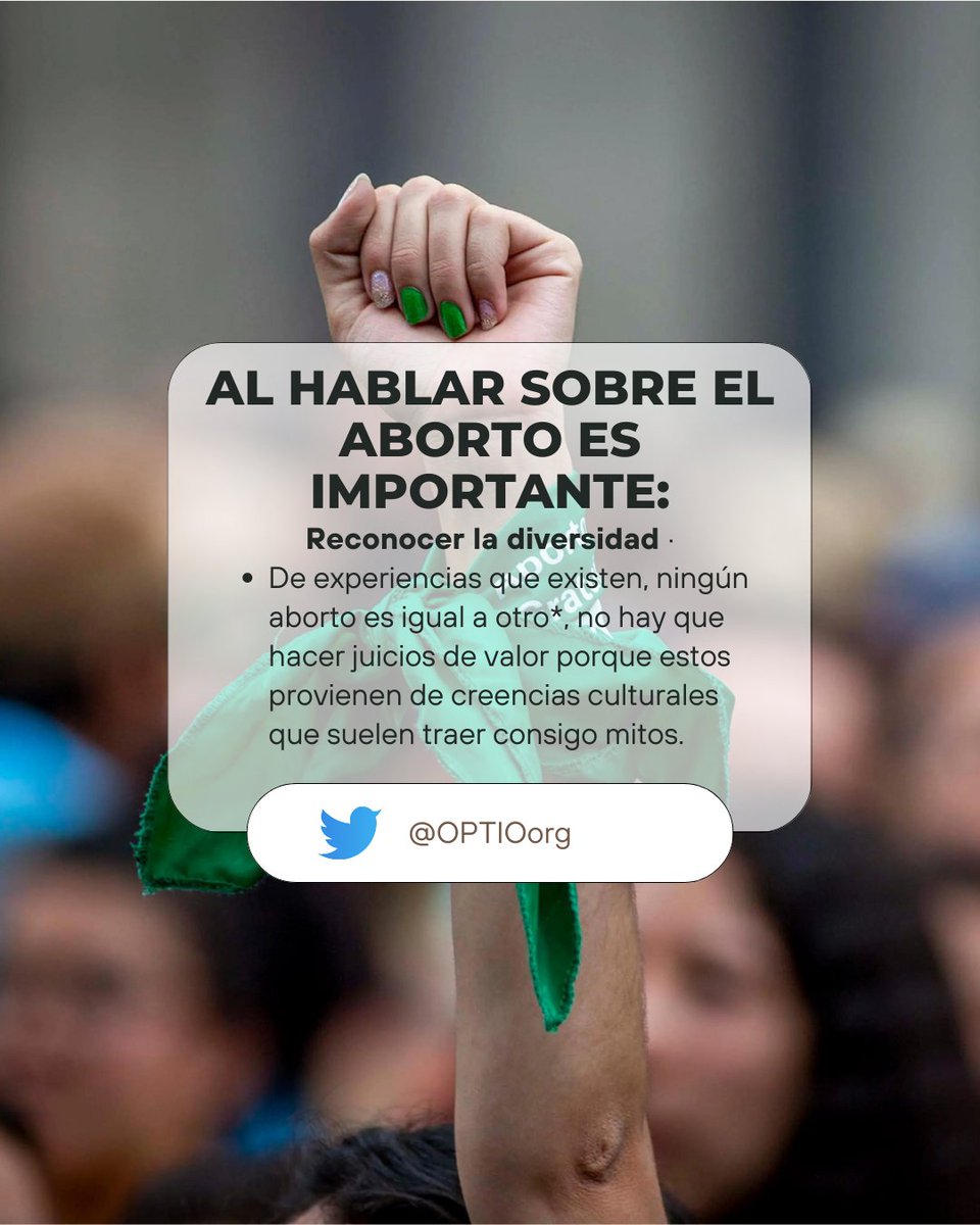 OPTIOorg's tweet photo. 📢Al hablar sobre aborto es importante:
1. Reconocer la diversidad
2.Evitar lenguaje y/o imágenes estigmatizantes
3. Asegurar que la información es privada y confidencial
🧵2/3 https://t.co/WvlueLyz9O