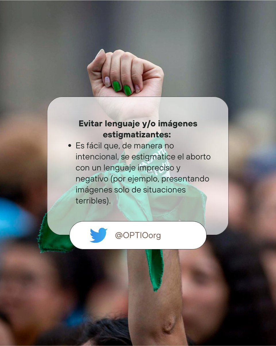 OPTIOorg's tweet photo. 📢Al hablar sobre aborto es importante:
1. Reconocer la diversidad
2.Evitar lenguaje y/o imágenes estigmatizantes
3. Asegurar que la información es privada y confidencial
🧵2/3 https://t.co/WvlueLyz9O