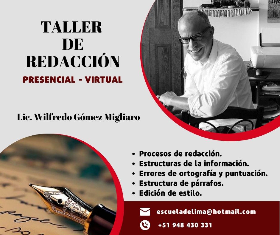 MigliaroWilly's tweet photo. TALLER DE REDACCIÓN 
Virtual &amp; presencial
El Taller de Redacción se enfocará en producir textos mediante ejercicios prácticos de escritura.  Así podremos convertir nuestras ideas en textos capaces de impactar y comunicar de forma clara y coherente.
#Tallerderedaccion
#escritura https://t.co/CH40iLiObA