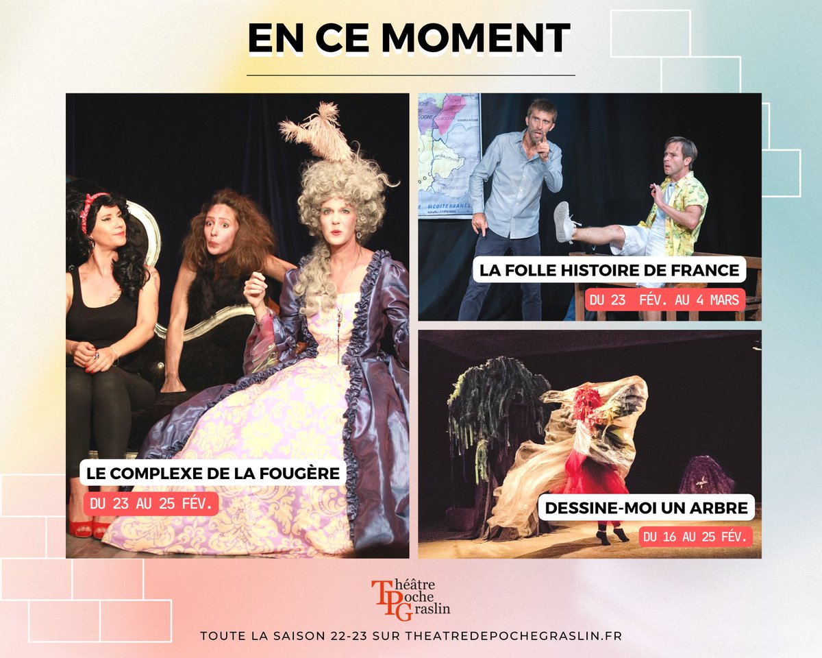 Quand Marie-Antoinette, Lucy et Amy Winehouse révisent La folle histoire de France en heure de colle... Elles dessinent plutôt des arbres 🌳

📌 Infos &amp; réservations : theatredepochegraslin.fr