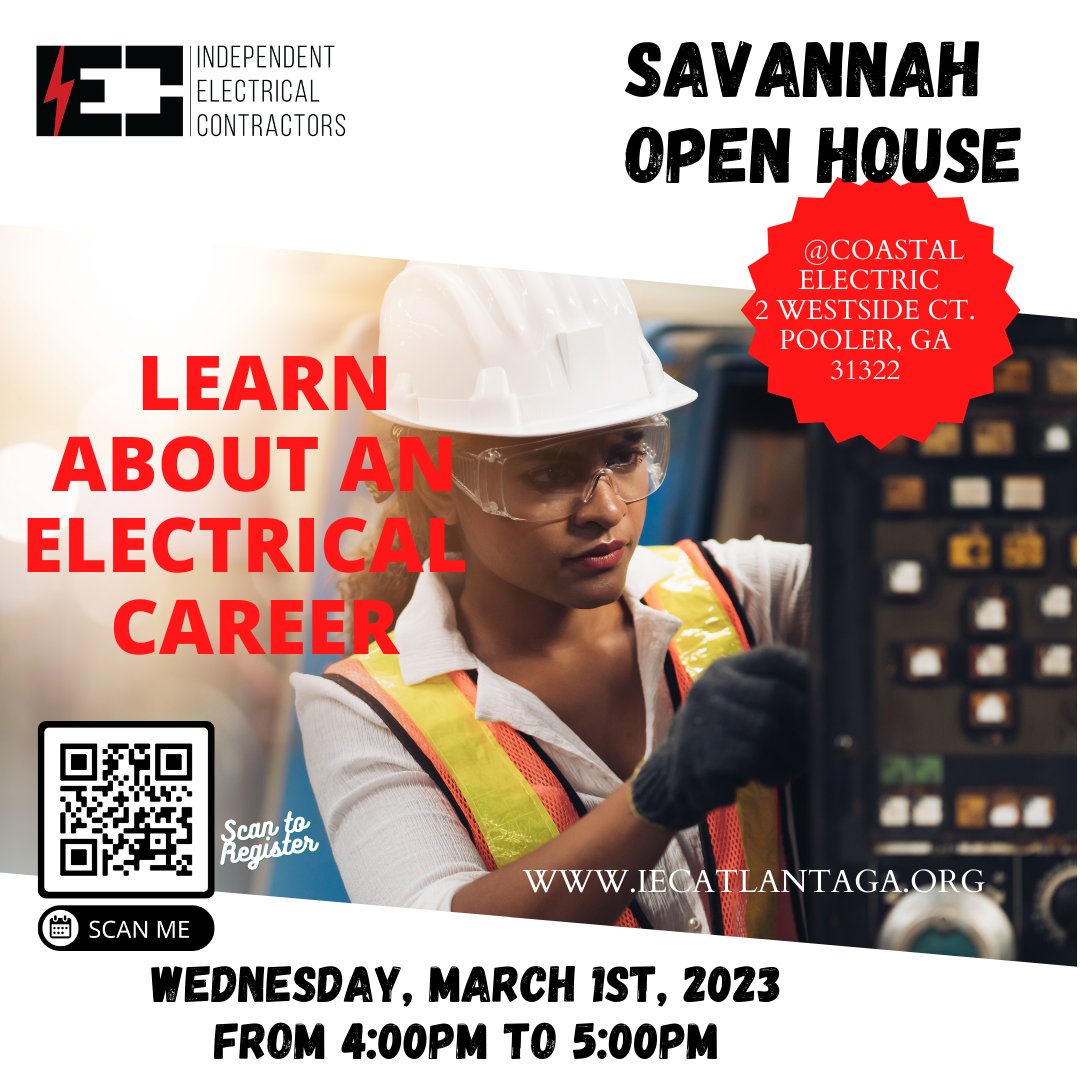SAVANNAH Area! Want to be an electrician? Register and learn about IEC and how we get you started... Contact Hance Joiner at hance.joiner@iecatlantaga.org. iec.flashpoint.xyz/2/Lite/Event/P… #iecatlga #iec #electricalwork #electricaltraining
