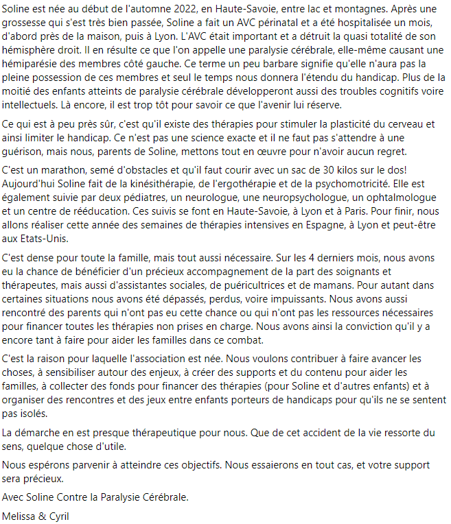 avecsoline's tweet photo. Qui est Soline? Qui sommes nous? Pourquoi cette association?
#paralysiecerebrale #handicap #avc #avcpediatrique #avecsoline https://t.co/G61OtjI8fK