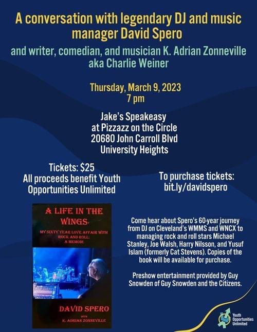 Grab your tickets and hear some of the most amazing stories in rock and roll, plus music from me! 😆 ➡️ bit.ly/davidspero

Hosted by Y.O.U. Board Member Chris Abood benefitting Youth Opportunities Unlimited

#rockandrollhistory #clevelandmusic #cleveland #BookLover