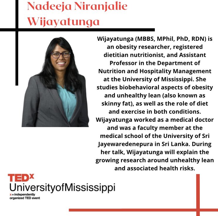 TEDxUnivMS's tweet photo. We are so excited to present Dr. Nadeeja Niranjalie Wijayatunga at our 2023 event! #TEDx #FacingForward https://t.co/OrnSHk87Mb