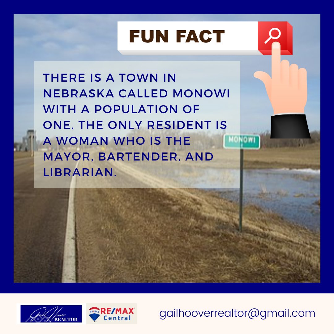 GailHoover's tweet photo. Have you heard of a town with only one person? It exists in Nebraska. Check this out.
#Monowi #FunFactFriday https://t.co/FYp7fCPuNG