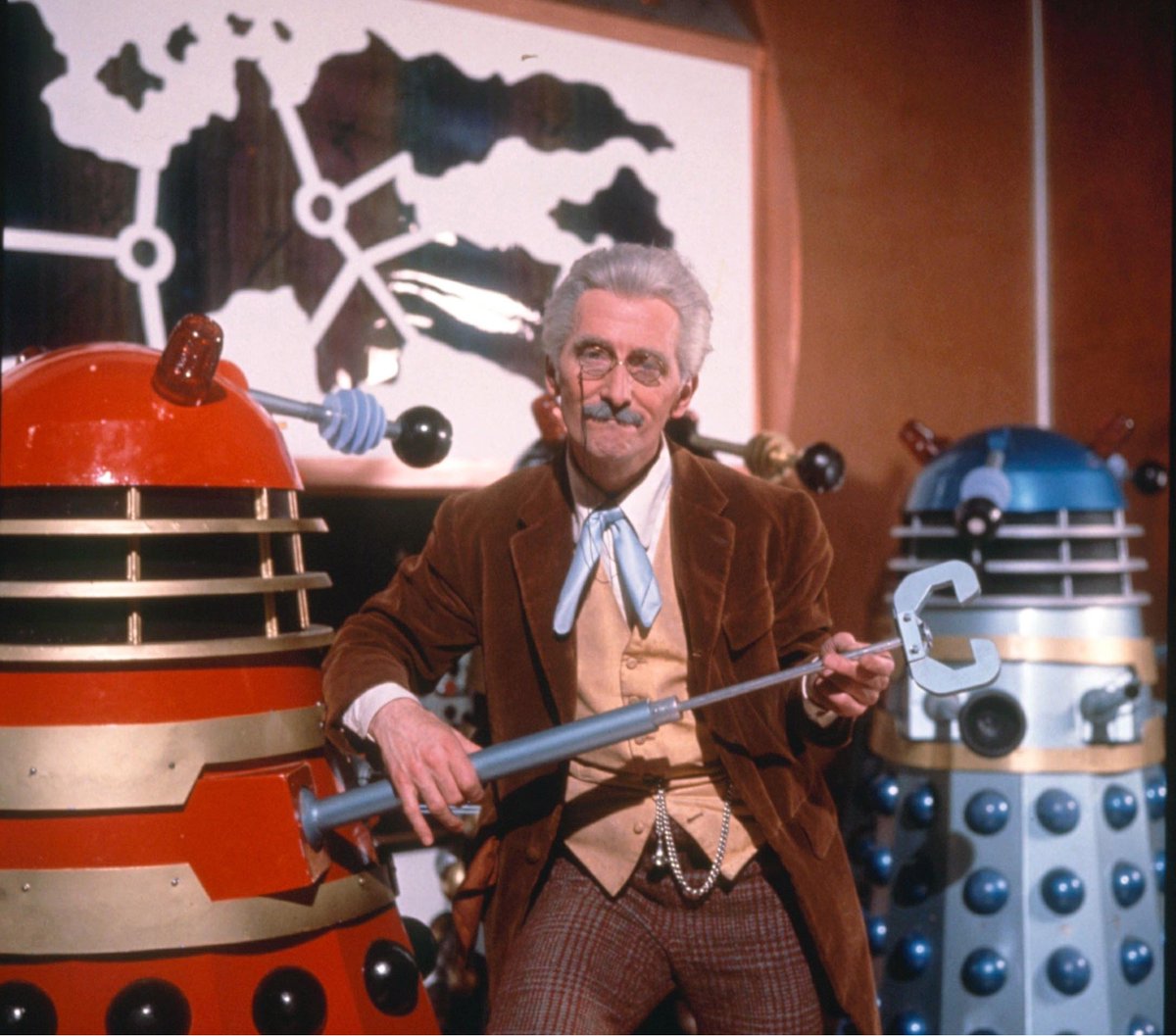 eeriestories's tweet photo. Tonight at @Cinematekbe: DR. WHO AND THE DALEKS (1965), the big screen spin-off of the beloved #scifi TV show, starring #PeterCushing as the time-travelling doctor who is transported with his two daughters and an assistant to Planet Skaro, home of the robotic Daleks. #offscreenff https://t.co/yC0fwSBTC7