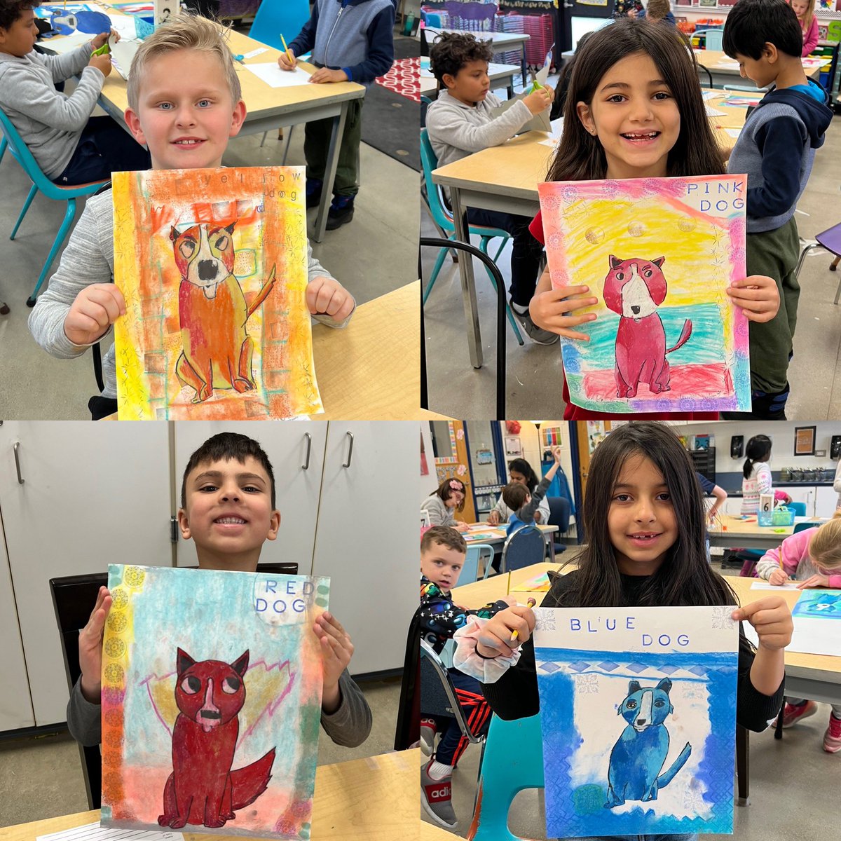 mrs_clos's tweet image. Second and third grade @WassWolves finish their Blue Dog art! #tsdart
