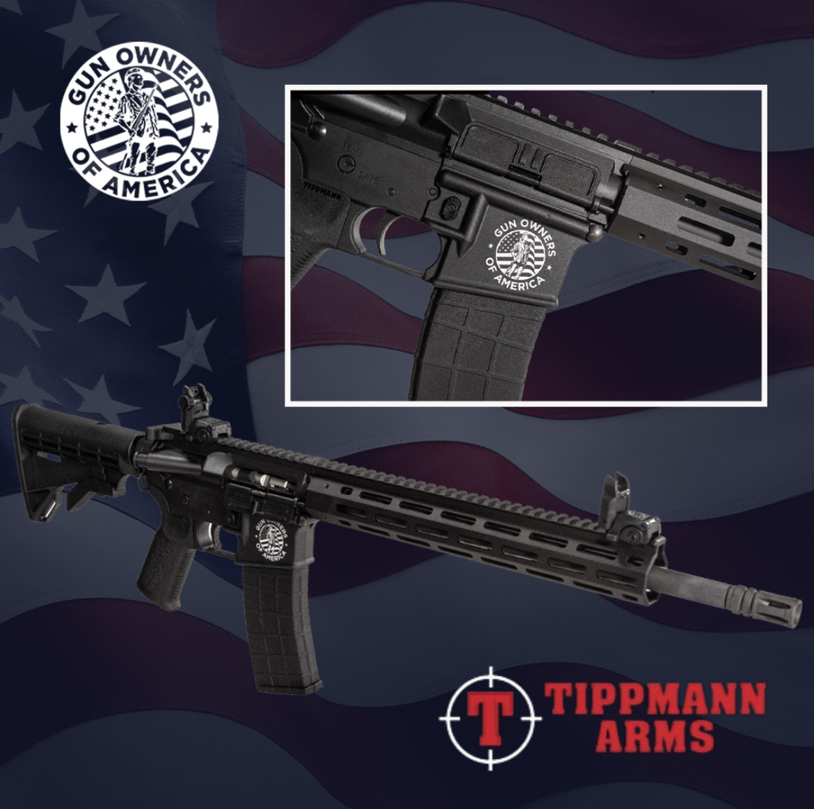 Indiana based Tippmann Arms debuted their Gun Owners of America themed M4-22 Elite rifle. 👏🏻