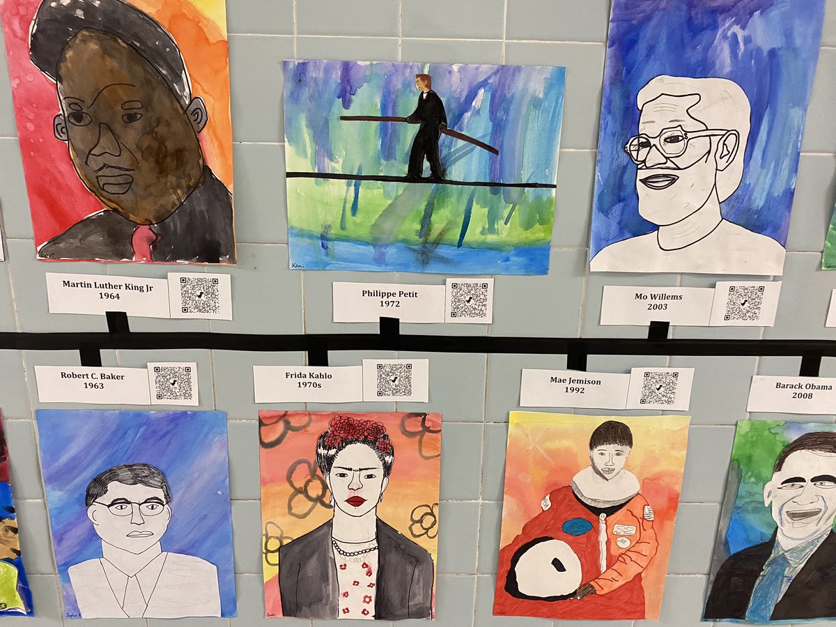 Impactful People Timeline! 5th Ss chose a person, researched, created a GoogleSlides presentation & portrait of their person. We made a hallway timeline with QR code to their presentation. Now other grades can come take a tour! Awesome collab with art, library & 5th grade!