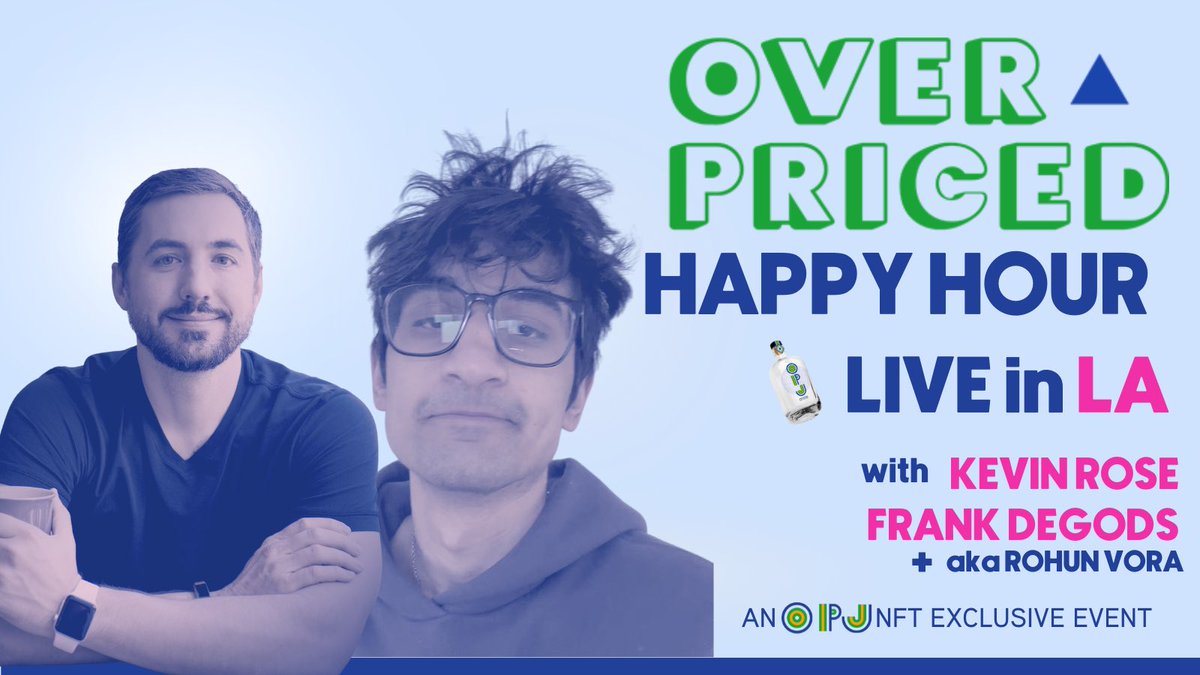 carlypreilly's tweet photo. Joining @kevinrose and me for the LA stop of the Overpriced Happy Hour tour is… @frankdegods !!! I’m STOKED for this one. Shoeys (sp?) and gin go great together 😂

grab an OPJ NFT at the link in my bio for an opportunity to join us on 5/15!! More details about how to reserve your spot coming soon, but it will be FCFS for OPJ holders