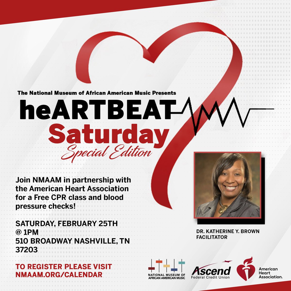 Join us next Saturday, February 25th for a special edition of our heARTBEAT Saturdays Series! In recognition of American Heart Month, we've partnered with the @American_Heart to offer a FREE CPR class & free blood pressure checks. To register please visit buff.ly/3YWrqZx