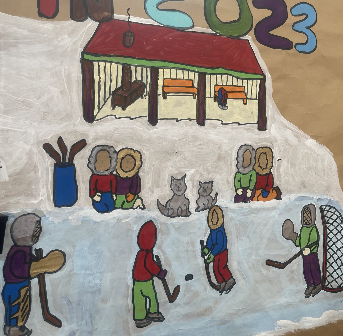 DontLetYourTea's tweet image. I love these happy dogs watching the ice hockey game, just one of many painted scenes decorating #thepas #spilltheteain2023