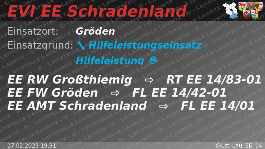 🚨 17.02.2023 19:31 🔧 ⛑ H:Hilfeleistung 🌐 Gröden 🚒 ⇨ FW Gröden