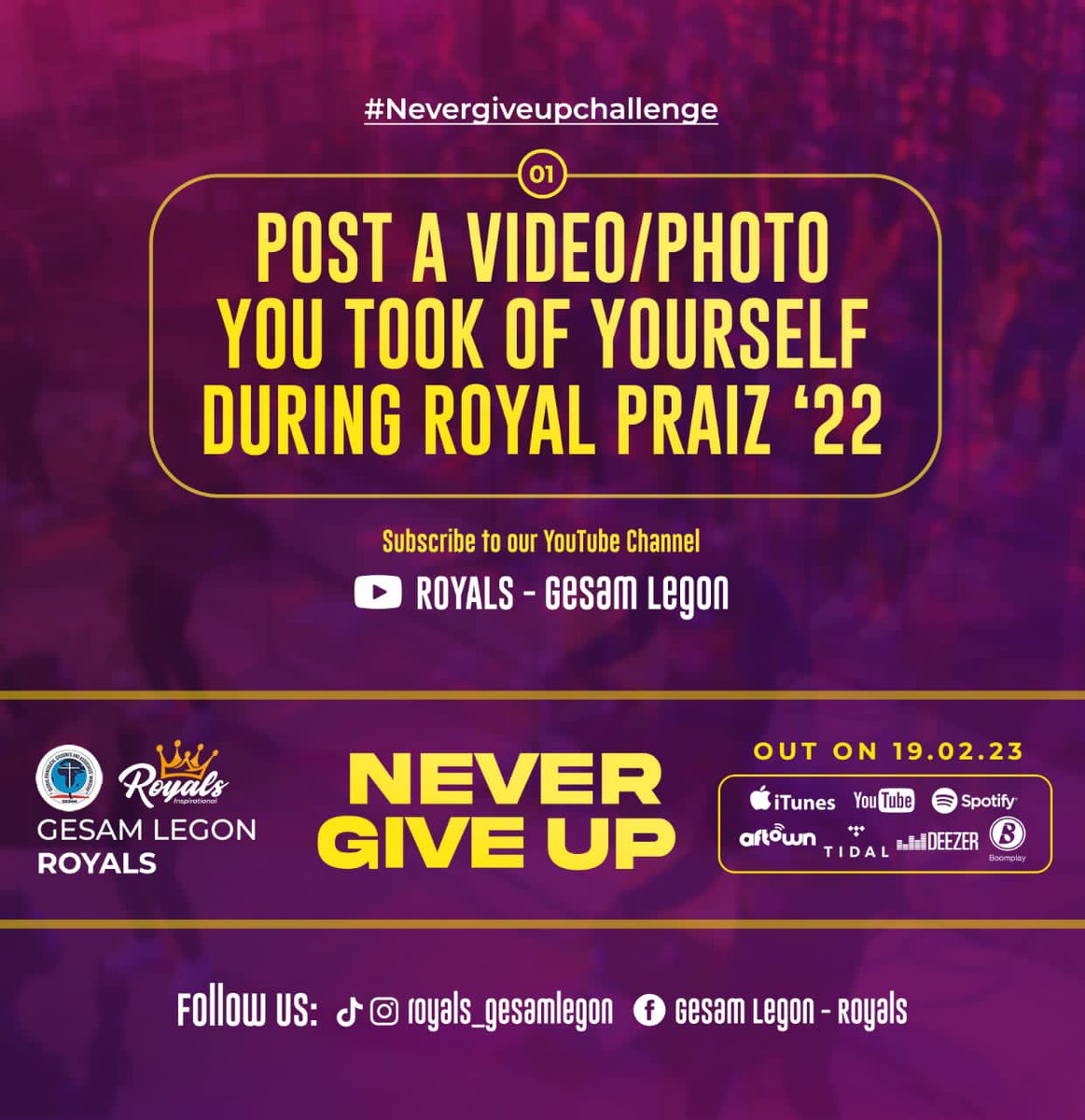 gesam_legon's tweet photo. 📍What’s the best way to reminisce on our moments as we prepare for Never Give Up’s release on Sunday than a #nevergiveupchallenge Show us some of your favorite moments 🥳🥳❤️❤️
Don’t forget to subscriiiiibe!🎉
https://t.co/R3yDeul7py
#gesamlegonroyals
#NeverGiveUp
#19.02.23 https://t.co/zdi5oc1wSH
