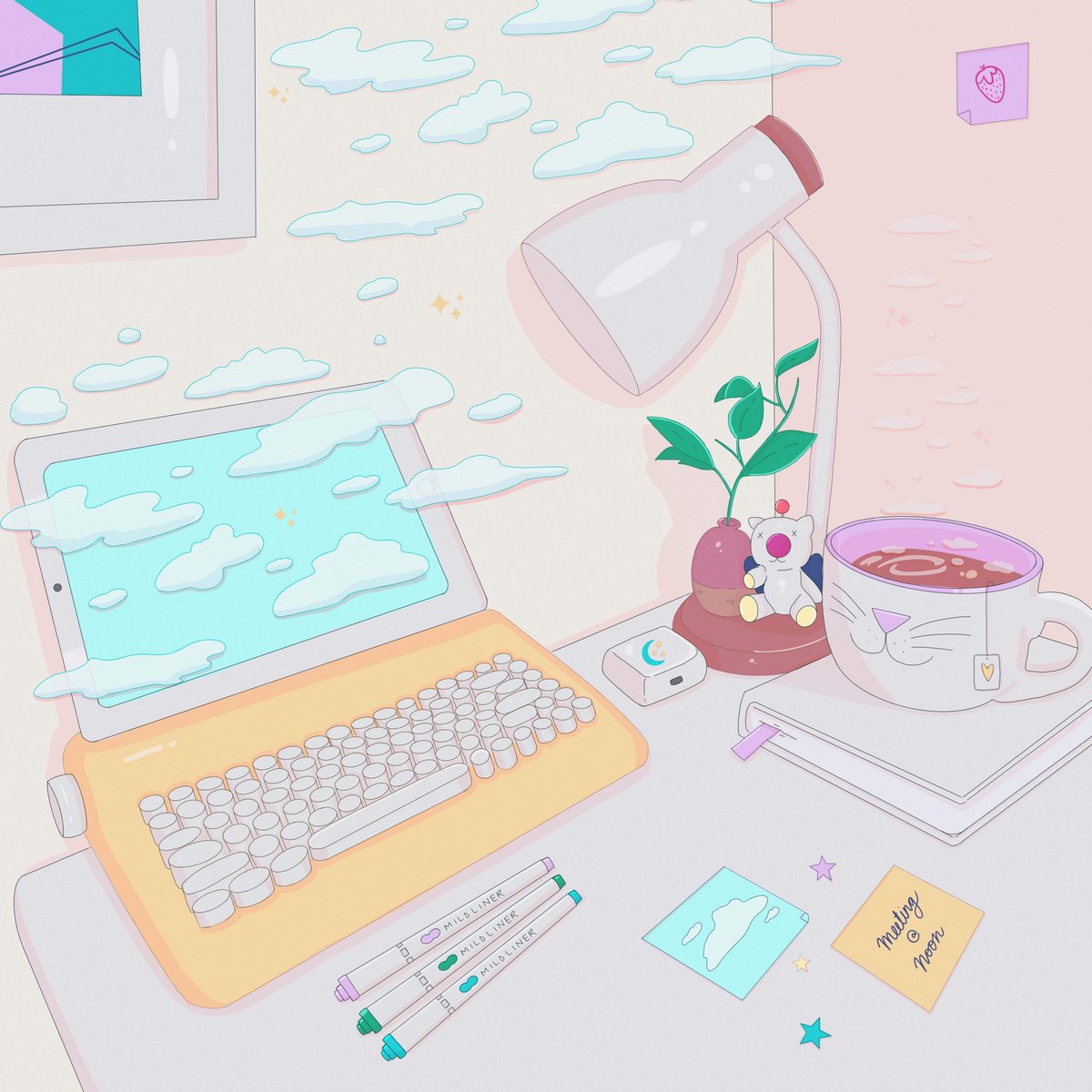 happy friday ☁️🌟☁️

#fridayvibes #artstudio #studiospace #artspace #artoffice #kawaiidecor #kawaiidesk #studygram #studymotivation #wfh #wfhsetup #wfhlife #illustratorstudio #animebackground