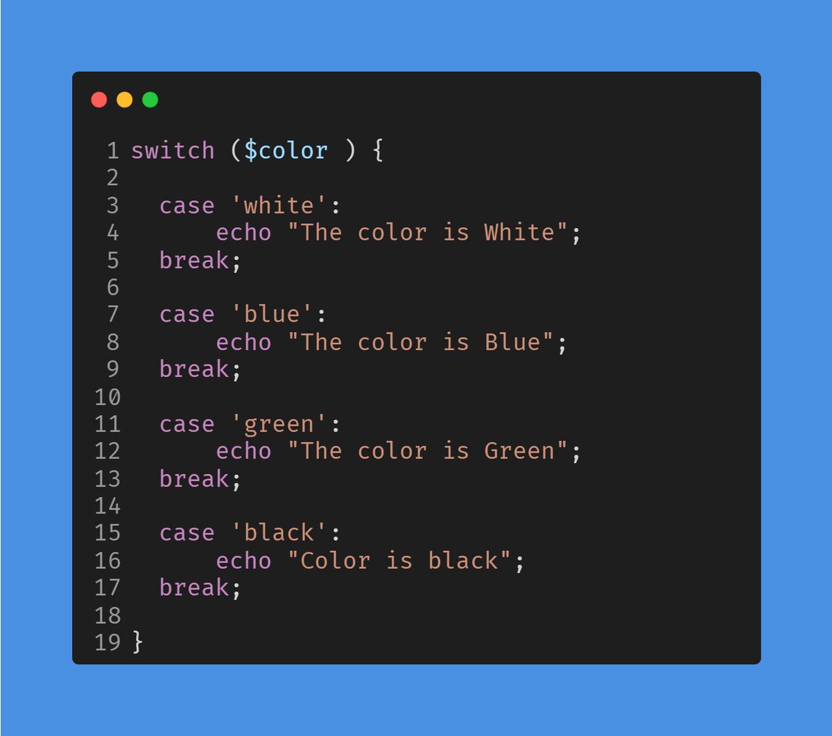 Luca_git's tweet image. PHP beginner tip:
Use a switch instead of stringing If Statements
The useful PHP trick for Developers - use Switch instead of crazy Ifs.
#php_tips
#laravel_tips
#100daysofcode