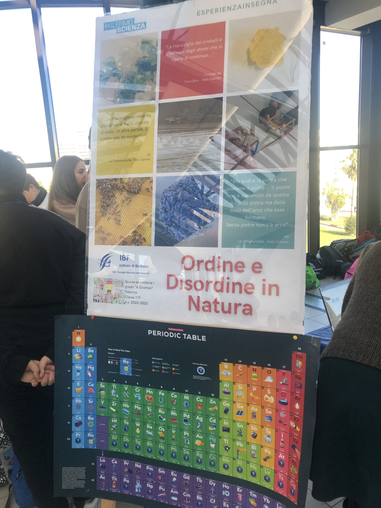 SVilasi's tweet photo. Esperienza inSegna 2023, PalermoScienza, 14-19 Febbraio 2023 @BiofisicaCnr 
A partire dal racconto “I cristalli” (Calvino) i ricercatori IBF, con la scuola media “A. Gramsci”, hanno condotto gli spettatori nel delicato equilibrio ordine/disordine che governa le leggi della natura https://t.co/tYmZZi2cX0