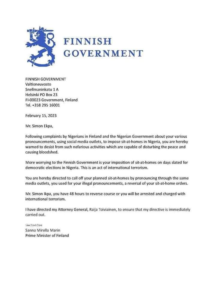 MaziUbaOfficial's tweet photo. USING #FINNISHGOVERNMENT FAKE LETTER HEADED PEPPER TO ISSUE LETTER AGAINST HIMSELF, COME TO CLALL IT FAKE AND CLAIMED INNOCENT PROVE HOW DEADLY CRIMINALLY MINDED & EVIL THIS #FINLAND BASED PERVERT & TERRORIST CALLED #SIMONEPKA IS @FinGovernment @EUinNigeria @FinlandinEU https://t.co/sh4Y5O9Nnd
