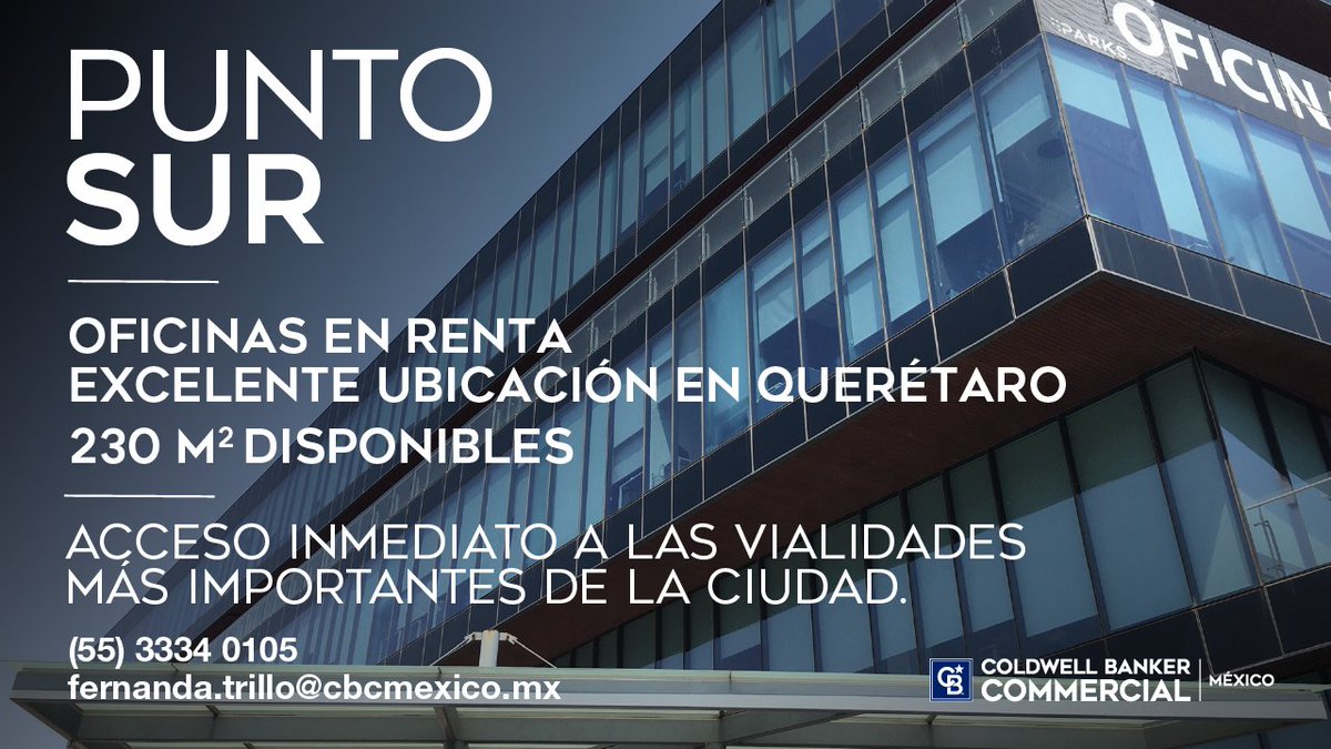 cbc_mexico's tweet photo. Oficinas en renta, excelente ubicación en Querétaro, 716 m2 disponibles. Acceso inmediato a las vialidades más importantes de la ciudad.
Contáctanos:
52 (55) 3340105
fernanda.trillo@cbcmexico.mx
#Oficinas
#BePathfinders https://t.co/TSEIZkzOYO