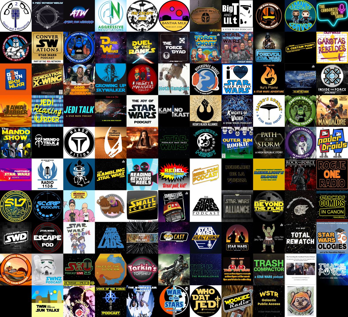 StarWarsPodDay's tweet photo. 💚HUGE THANK YOU💚to everyone who came out for the 3rd annual #StarWarsPodcastDay2023 / #SWPD2023. 107 shows celebrated Star Wars fan audio on it's 24th anniversary.
Give these shows a try (links below). Hopefully you'll find a new podcast or two. Or 107.
continued below... https://t.co/EF4HkLjUrj