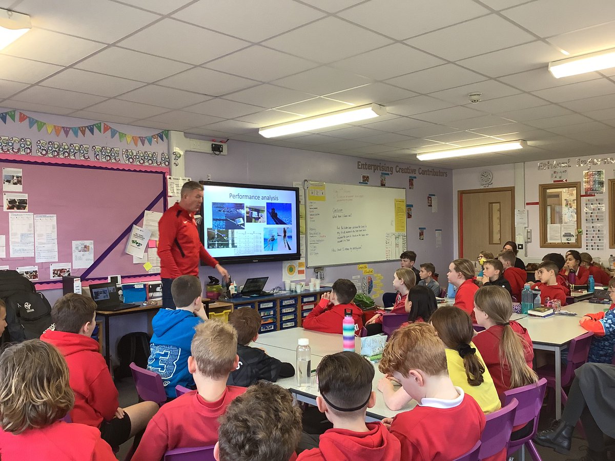 Llysfaen2023's tweet image. Another visitor today for #6GJ &amp;amp; #6CP!

Mr Feeney was kind enough to come and talk to us about how technology is used within his job and in the sporting world!

Such a brilliant insight as to how tech can be so useful in the swimming world. @SwimWales 

#HCI #ST 🏊🏼‍♂️🏊🏾‍♀️🏆