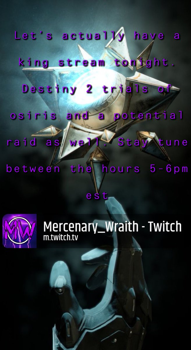 MercenaryW21's tweet image. Destiny 2 Stream Tonight
Let’s have a good stream 
We are a few days away from Lightfall! 

m.twitch.tv/Mercenary_wrai…

#Destiny2 #Trialsofosiris #Destiny2raids