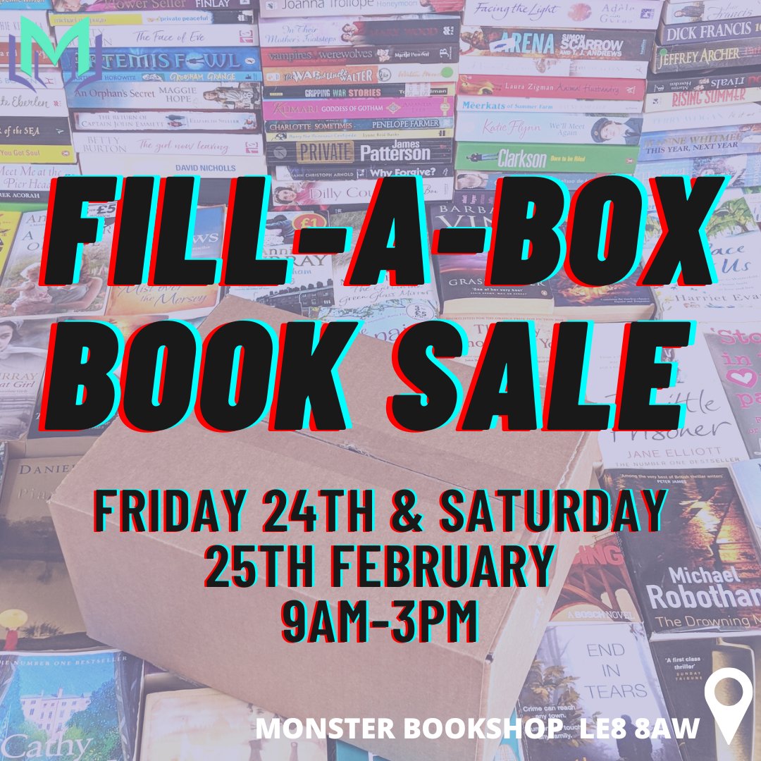 monsterbookshop's tweet photo. 📕📦Fill A Box Book Sale 📕📦
Don't miss out!
For just £15, you can fill a box with as many BOOKS, as you like. The only rule is to be able to close the box at the end! Or get 2 boxes for just £25!
See our Facebook page for more event info! https://t.co/3oNsj83NNU