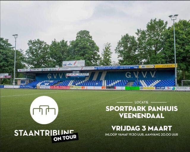 STAANTRIBUNE ON TOUR

Op vrijdag 3 maart zijn wij van Staantribune te gast bij <a href="/GVVV/">G.V.V.V.</a> in Veenendaal. Meld je (gratis) aan voor een avondvullend programma vol voetbalcultuur, groundhopverhalen van Groundhopper des Vaderlands <a href="/HansDouw/">Hans Douw</a> en een voetbalquiz!
👉 bit.ly/3xpJQ9g